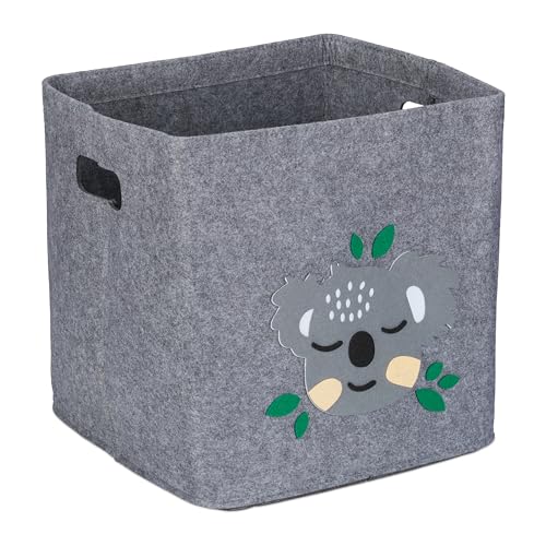 Relaxdays Aufbewahrungsbox Koala, Stoffbox für Kinder, aus Filz, faltbar, Spielzeugbox, HxBxT: 33 x 33 x 33 cm, grau