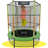 KINETIC SPORTS Kinder Trampolin Jumper 140 cm - Inklusive Gummiseil Federung, Sicherheitsnetz mit Reißverschluss, Rahmenpolster, Schutz Bodennetz - Indoor Kindertrampolin Spielzeug