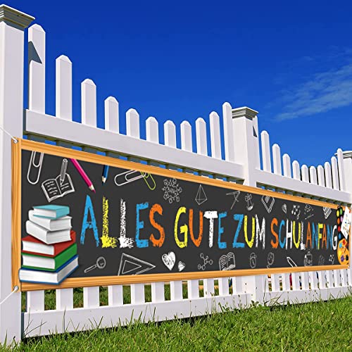 Alles Gute Zum Schulanfang Banner 300x50cm großes Banner für den ersten Schultag, Willkommen zurück in der Schule, Party-Dekorationszubehör, Banner für Klassenzimmer, Büro, Schule, Lehrer(Schwarz)