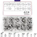 FSWWSF 60 Stück Schmiernippel Set, Kegelschmiernippel, Schmiernippel Sortiment M6 M8 M10, Gerade Abgewinkelt 45° 90° 180° Hydraulik Fettnippel (60)