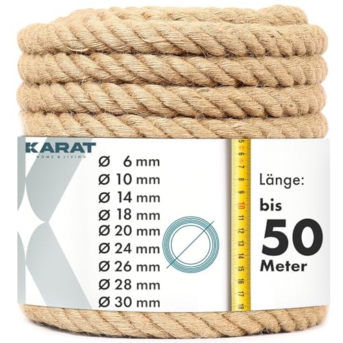 KARAT Kletterseil 15m 20mm Dicke Juteschnur, Tau Seil aus 100% Natur Jute extra Starke Juteband Schnur, Kordel Garn für Sport, Garten Dekoration, Bastelarbeiten Kratzbaum