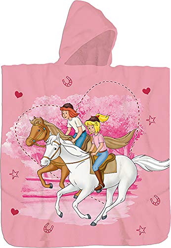 Bibi und Tina Kinder Kapuzen Bade-Poncho Rosa 60 x 120 cm 100% Baumwolle Veloursqualität Poncho Bademantel Badetuch Strandtuch Duschtuch Handtuch Blocksberg Amadeus Sabrina passend z. Bettwäsche