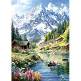 MAXBYE Berg Diamond Painting Art Kits für Erwachsene, Seeufer Landschaft Diamond Art Full Round Drill Kits DIY Kunsthandwerk Für Anfänger, Diamant Bilder Kreuzstich Set Home Wall Decor 30x40cm
