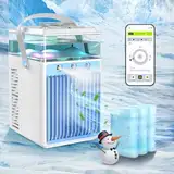 Mini Klimageräte Mini Luftkühler, 4 in 1 USB Tragbare Mobile Klimaanlage mit 6-Eiskästen and App-Steuerung,3 Geschwindigkeits Mini Verdunstungs Klimagerät Air Cooler für Hause, Büro,Reise