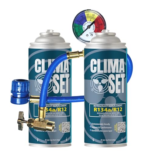 ClimaSet R134a kältemittel Ersatzgas - Kühlmittel Klima Auto - Gasflasche 2x170 g Auto Klimaanlage Nachfüllset - Wohnmobil - Klimaanlage schlauch - Manometer Klimaanlage - ECO