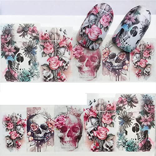 EROSPA® Nailart Nail-Tattoo Totenkopf Schädel Rosen - Nagel Sticker - Aufkleber - 10 Motive - Selbstklebend