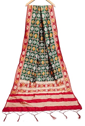 TRENDMALLS Damen Jacquard Seide Patola Dupatta Ethno Motiv Muster, Dunkelgrün, Einheitsgröße