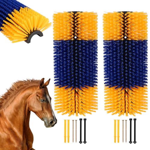 ZYODUOB Kratzbürste Pferd, Kratzbürste für Nutztiere, Livestock Scratching Brush mit Schrauben, lindert Juckreiz auf dem Rücken des Viehs, für Vieh, Pferd, Schwein, Schaf, Rind (2PCS Gelb)