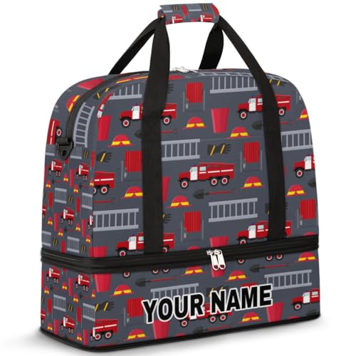 Personalisierte Reisetasche für Damen und Herren, personalisierbar, Sporttasche mit Schuhfach, faltbare Tanztasche, Wochenendtasche, Übernachtungstasche, Feuerwehrmann, Berufsausrüstung, Feuerwehrmann