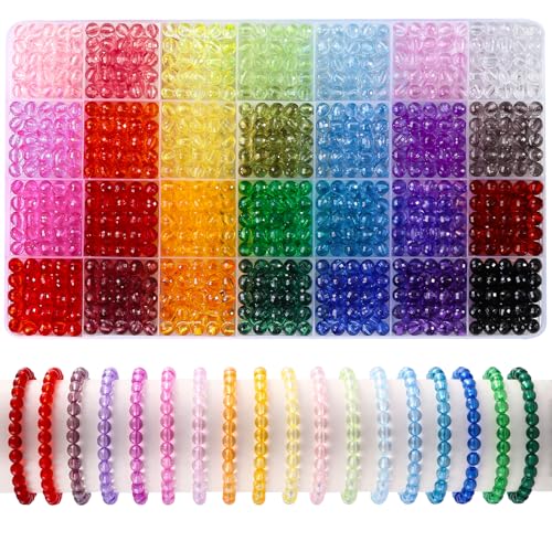 DIYDEC 1680 Stück Kristall facettierte Perlen, 6mm Kristall runde Perlen Crystal Beads für Halskette Armbänder Ohrringen Schmuckherstellung DIY Basteln