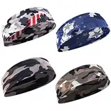 WLLHYF Kinder-Sport-Stirnbänder 4 Stück athletische Schweißbänder Stirnband für Jungen Camouflage Sport-Stirnband schweißabsorbierend elastisches Haarband für Fußball Baseball Basketball