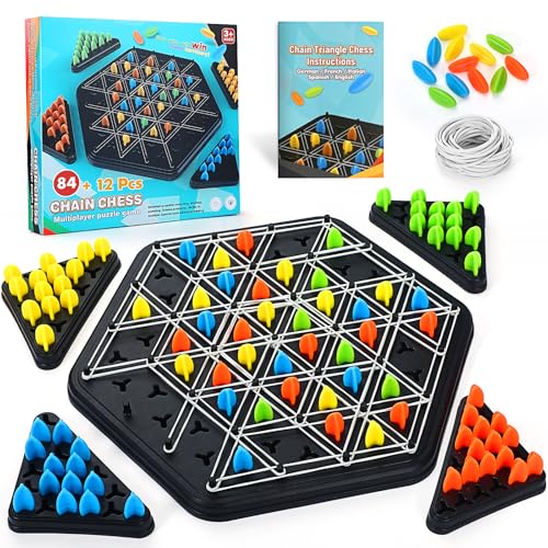 Triggle Spiel mit Gummibänder, Ketten Dreieck Schachspiel, Puzzle Checkers Spiel, Interaktives Steckspiel für Kinder und Erwachsene, Desktop Brettspiele für Familienfeiern und Reisen