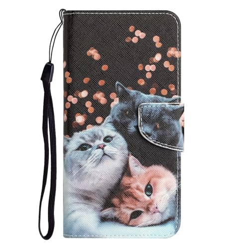 Rnrieyta Miagon für Samsung Galaxy S24 Hülle,PU Leder Handyhülle mit Kartenfach Ständer Tasche Flip Brieftasche Magnetische Bunt Malerei Schutzhülle Case Etui,Katze Familie