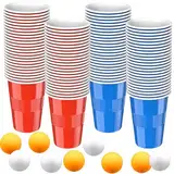 LISOPO bierpong Becher Set,Trinkspiele 50 Beerpong Becher(500ML) mit 12 Tischtennisbälle Plastikbecher für Partyspiele und Festivals