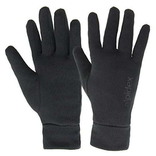 ALPIDEX Unterziehhandschuhe Innenhandschuhe Leichte Laufhandschuhe Dünne Warme Liner Winter Sport Handschuhe Innen Aufgeraut, Größe:S, Farbe:black