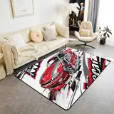Homewish Rennwagen Area Teppich für Kinder Männer, Speed Sport Auto Teppich 100Bx150L, Extreme Sport Indoor Bodenmatte Rechteckig, Schwarz Weiß Plaid Grid Dekorative Teppich für Esszimmer Unter Tisch