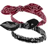 2 Stück Haarband Dehnbar Damen Stirnband Stirnbänder Haarschleife Haarbänder Kopftuch Damen Kopftuch Boho Stirnband Print Haarschmuck 90er Jahre Outfit Damen Accessoires (Rot+Schwarz)