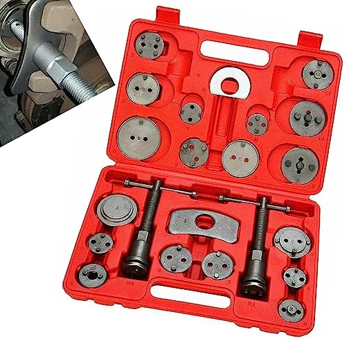 VLAND 22 PCS Universal Auto Bremskolbenrücksteller Kolben Rücklauf Werkzeug Set, Rücklauf Reparatur Werkzeug Kits für Auto-Bremsbeläge, 18 Adapter + 2 Druckschrauben + 2 Halteplatten