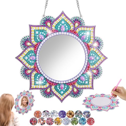 StarryTiger 5D Diamond Painting Spiegel, Schminkspiegel Bastelset, Kinder Kosmetikspiegel Spielzeug, Mirror Zimmer Wand Deko, Geschenke Mädchen 5 6 7 8 9 10 11 12 Jahre (02)