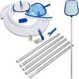 Deuba Reinigungsset Pool Wartungsset Zubehör Set Reinigungsbürste Oberflächenkescher Beckenbürste Handbürste Teleskopstange Schwimmschlauch Pooltester Tabletten Poolthermometer