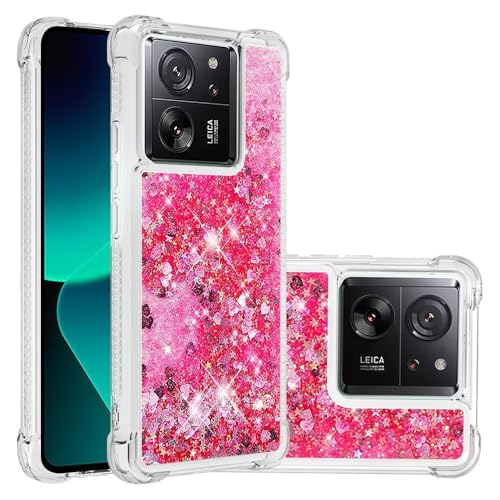 Nadoli Glitzer Treibsand Hülle für Xiaomi 13T/13T Pro,Silikon Stoßfest Handyhülle Transparent TPU Bumper Schutzhülle Flüssig Durchsichtig Quicksand Case