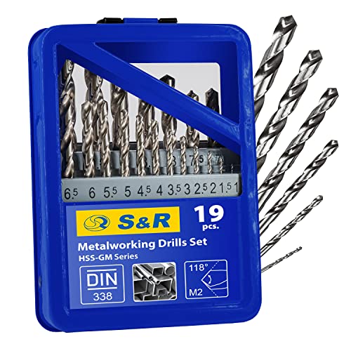 S&R Metallbohrer-Set HSS-G, Bohrerset 19-tlg, Hochleistungsbohrer für Metall, Stahl, Gusseisen, Größe 1,0-10,0 mm, konisch geschliffen 118 Grad, ideal für Hand- & Standbohrmaschinen, in Metallbox
