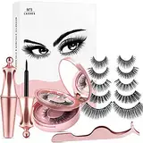 Magnetische Wimpern, Aikvigss 5 Paare Magnet Wimpern, 3D Magnetische Wimpern mit Eyeliner, Magnetische Wimpern Eyeliner Set, Wasserdicht und wiederverwendbar mit Pinzette