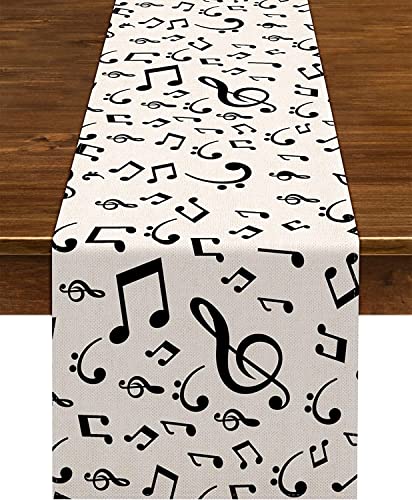 Nepnuser Leinen-Musiknoten-Tischläufer, Musik, Event, Geburtstag, Party, Hochzeit, Dekoration, Bauernhaus, Zuhause, Esszimmer, Küche, Tischdekoration (33 x 274,3 cm)