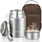 ZWOOS 800 ml Thermobehälter für Essen, 316 Edelstahl Wärmebehälter für speisen, Auslaufsicher Thermobecher Essen mit Edelstahllöffel, 12 Stunden Heiß, 12 Stunden Kalt (Silber)