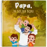 Papa, du bist der Beste! Personalisiertes Buch als Geschenk für Papa zum Vatertag. Personalisiertes Buch mit dem Namen und dem Avatar des Vaters und seiner Kinder. + 1 Jahr