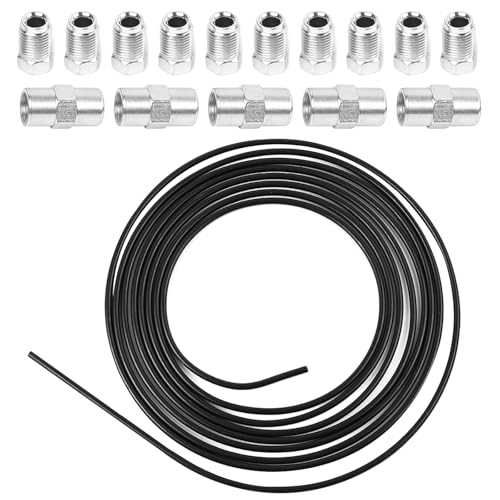 Easyhomie 5m Schwarzes Bremsleitung Set, Ø 4,75mm Bremsrohr mit 10 Verschraubungen und 5 Verbinder für Bördel F