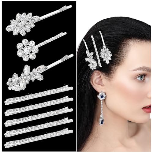 Xinjoduz 8 Stück Haarspange Silber Diamant Haarclips Kristall Haarklammer Glitzer Haarspangen Strass Haarnadeln Haarspange Hochzeit Braut Blatt Strass Haarnadeln Blume Haar Accessoires Für Hochzeit