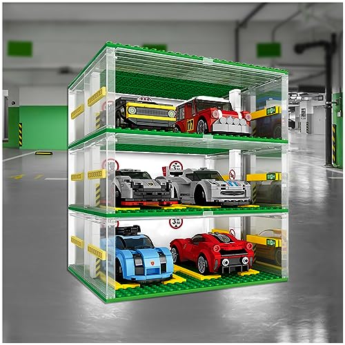 Cabeeskii Garage für Speed Champions Autos, Bausteine Garage DIY 3-Schicht Vitrine Auto Parkhaus, Carport Kompatibel mit Bausteine Sportwagen(Ohne Autos)