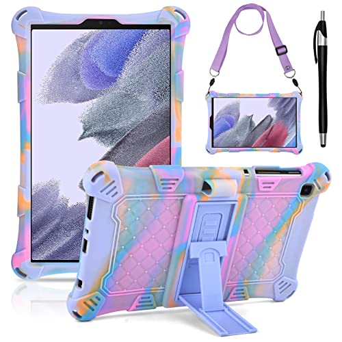 KATUMO Silikon Kinder Hülle für Samsung Galaxy Tab A7 Lite 8.7 Zoll 2021 (SM-T227/T225/T220) Schutzhülle mit Schultergurt und Stylus Pen Kinderfreundliche Bunt Cover Case für Galaxy Tablet A7 Lite