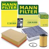 MANN-FILTER Inspektionspaket Filterset 1x Ölfilter, 1x Luftfilter, 1x Innenraumfilter (Aktivkohlefilter), 1x Ölwechselanhänger,