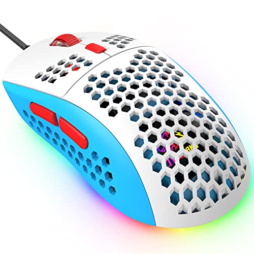 KUIYN 383 PRO Ultraleichte kabelgebundene Gaming-Maus, leichte Wabenschale, 6 RGB-atmungsaktive Hintergrundbeleuchtung, 6 einstellbare DPI 6400, USB-optisches Modell Win10/XP/Xbox/PS4/PS5/Mac/HP/Acer