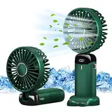 Jsdoin Handventilator, Tragbarer Mini Ventilator, Wiederaufladbar, Kleiner Taschenventilator Mit 5 Geschwindigkeitsstufen, Faltbarer USB-Ventilator für Büro, Outdoor (Grün)