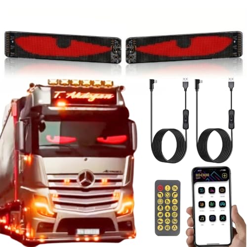 Ctopkatuo 2PCS LED Augen Für lkw, Flex LED Schild Anzeige Augen Laufschrift Programmierbar, Weicher LED Panel Auto Bunte Teufelsaugen Für Autofenster