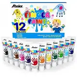 ABEIER Fingerfarben Kinder Ungiftig, Waschfest, 12 x 36ml, Auswaschbar Kleinkinder Fingermalfarben, Baby Farbe für Abdrücke, Sicheres Malzubehör für Kleinkinder Schule Frühes Lernen, Kinder ab 2 Jahre