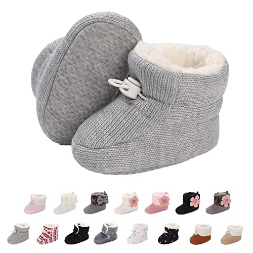 Baby Neugeborene Fleece Bootie, Winter Warme rutschfeste Weiche Sohle Winterschuhe Sock Schuhe Niedlich Einstellbar Krabbelschuhe Prewalker Stiefel für Mädchen Jungen Kleinkind Gr.0-18 Monate Grau