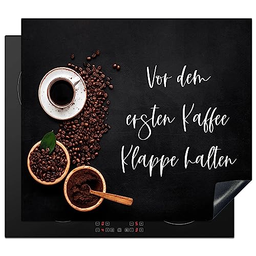 KitchenYeah© Herdabdeckplatte Einteilig Herdabdeckung Abdeckplatte für Ceranfeld Abdeckung Induktionskochfeld Aufrollbare Matte Zitate & Sprüche - "Vor dem ersten Kaffee Klappe halten" -