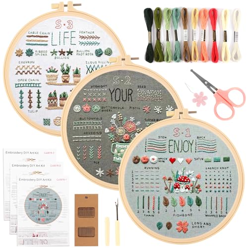 DELAESI Sticken Set Erwachsene Stickset für Anfänger Blumenmuster Pflanzen Embroidery Kit Kreuzstich Set Enthält Gestempelt Blume Muster Bambus Reifen Farbfäden Werkzeuge Anleitung