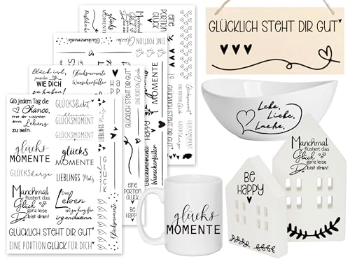 Sugeru Rub On Sticker - 4PCS Set | Sprüche Deko für Geburtstag, Keraflott, Hochzeit, Familie | Rub On Folie für Möbel, Glas, Holz, Fotoalbum, DIY Deko, Aufkleber Aesthetic (Glücklicher Moment)