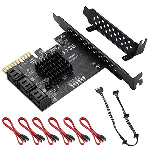 MZHOU PCIe SATA X4 Karte 6 Port Erweiterungskarte, ASM1166 6-Port-Chip,Unterstützt 6 SATA 3.0 Geräte Integrierter Adapterkonverter für Desktop-PC