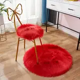 champracer Teppich Stuhkissen Minimalistischer Stil, Flauschig Kunstfell Herbstteppich,Warm Weich Moderner Stil Dekofell Teppich für Sofa/Schlafzimmer/Wohnzimmer (rot,50cm Durchmesser)