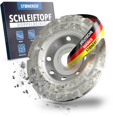 STONE REEF Diamant-Schleiftopf [125x22.2x20] Diamantschleifer, Diamantschleiftopf 125mm, Diamant Frässcheibe - Schleifscheibe für Betonbearbeitung, Natursteinbearbeitung, Baustellenschleifen