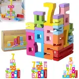 Wooden Number Building Blocks,Holz-Ziffer-Bauklötze, Holz-Stapel-Bauklötze, Sensorische Ziffernklötze, 1-10 Ziffernspiel Gleichgewichtswettbewerb, Geschenk für Jungen und Mädchen (1 Set)