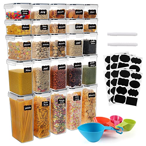 Vorratsdosen mit Deckel Luftdicht Set of 25, BPA frei, Gesamtkapazität 39L, Aufbewahrungsbox Küche, Mottensichere Organizer Cornflakes Müsli Mehl Aufbewahrung, Vorratsbehälter mit Etiketten