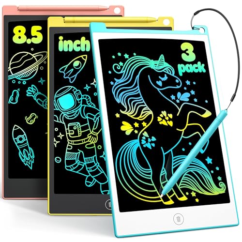 TECJOE LCD Schreibtafel Kinder, 3 Pack Zaubertafel, 8.5 Zoll Maltafel Zaubertafel für Kinder, Mal Tablet Kinder für Kinder zum Reisen, Geschenk Spielzeuge für 3 4 5 6 Jährige Jungen, Mädchen