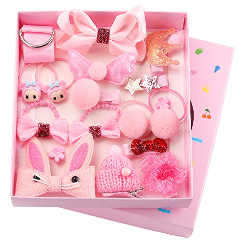 Seatecks 18 Stücke Mädchen Haarschmuck Haarspangen Set Geschenkbox Haarclip Haarspange Nette Partei Bowknot Blume Multi Stil Haarnadel Band Rosa für Kleine Mädchen Baby Kleinkind